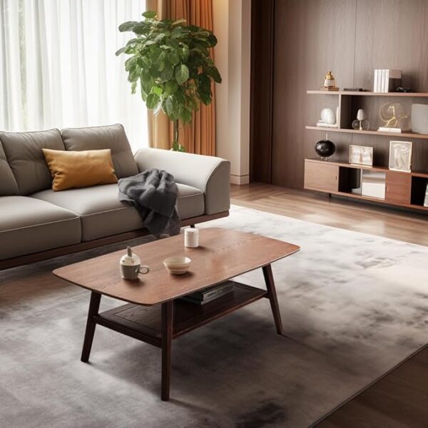 HSH Rustic Walnut Coffee Table, Modern Center Table, Rectangle Industrial Living Room Coffee Table, Simple Farmhouse Wood and Metal Tea Table for Home Bedroom Office, Walnut, 47 in