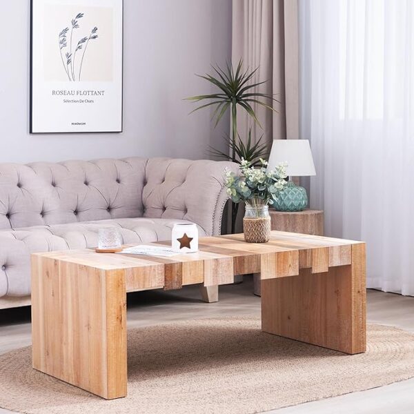 48.2" Rectangle Coffee Table, Wooden Coffee Tables with Modern Design, Rustic Center Table Big Minimalist Tea Table for Living Room